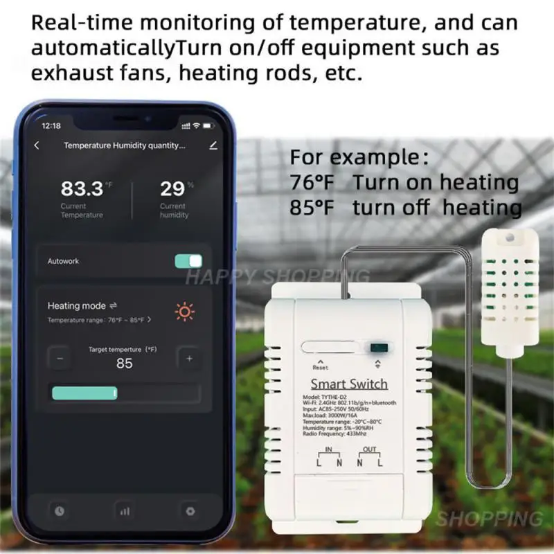 

WiFi TH-16 Switch Tuya Wireless Control with Power Consumption Monitoring Temperature and Humidity Thermostat Alexa Compatible