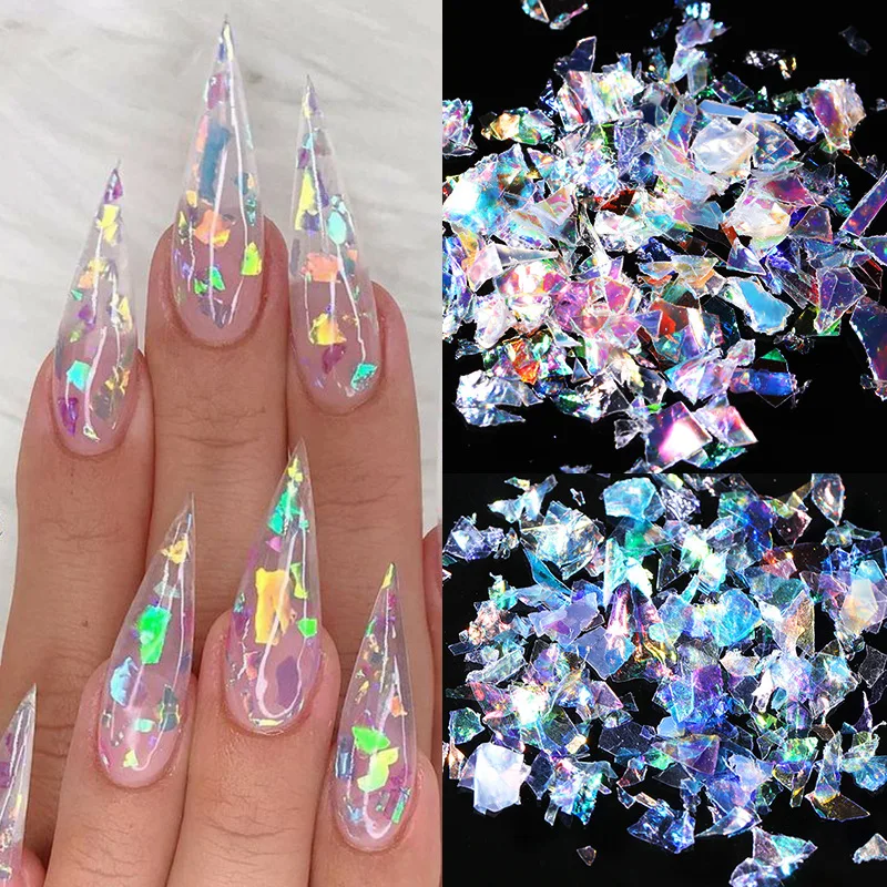 

1 Pack Shiny Glass Nail Sequins Paper 3D Irregular Holographics Foil Nail Art Decorations Tips Paillette Flakes Manicure
