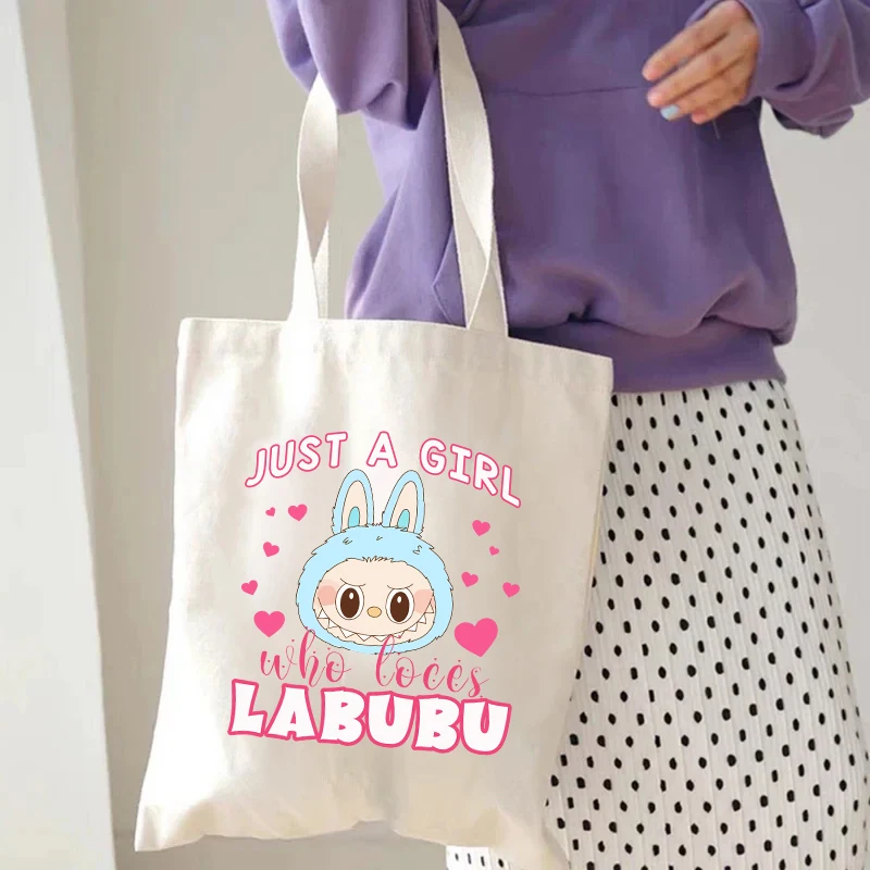 Холщовая сумка с рисунком Labubu милые тканевые сумки Mokoko для покупок женские