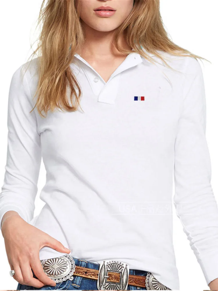 

High Quality Autumn Ladies Long-Sleeved Polo Shirt Cotton Casual Women Golf Casual Slim Sports Female Lapel T-shirt Tops