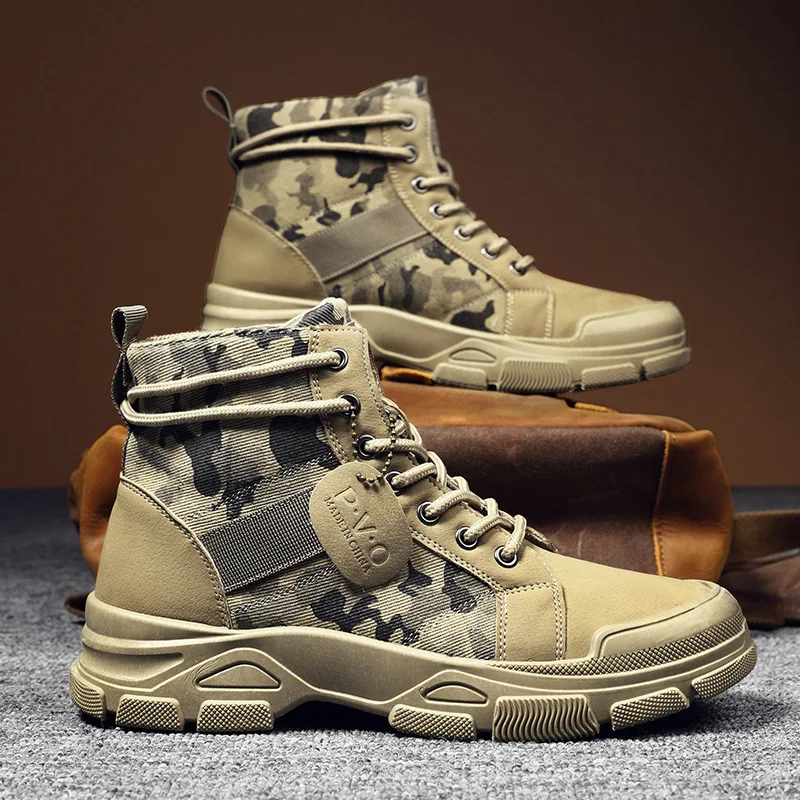 

2023 Autumn New Military Boots for Men Camouflage Desert Boots High-top Sneakers Non-slip Work Shoes for Men Buty Robocze Meskie