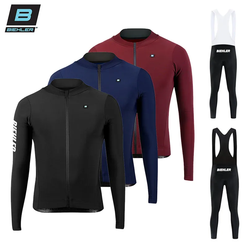 

BIEHLER Autumn Cycling Jersey Set Men Long Sleeve Bike Clothing MTB Uniform Maillot Ropa De Ciclismo Sports Bicycle Bib Pants