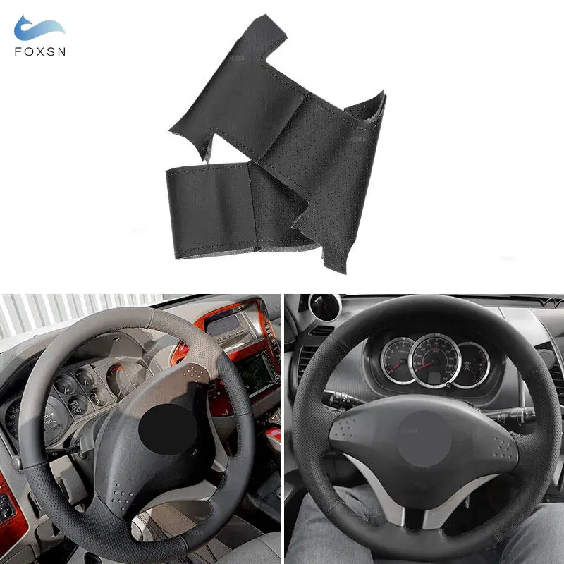 For Mitsubishi Pajero 2008 2009 2010 2011 V73 L200 Hand Stitched Car Interior Steering Wheel Cover Perforated Leather Trim Black