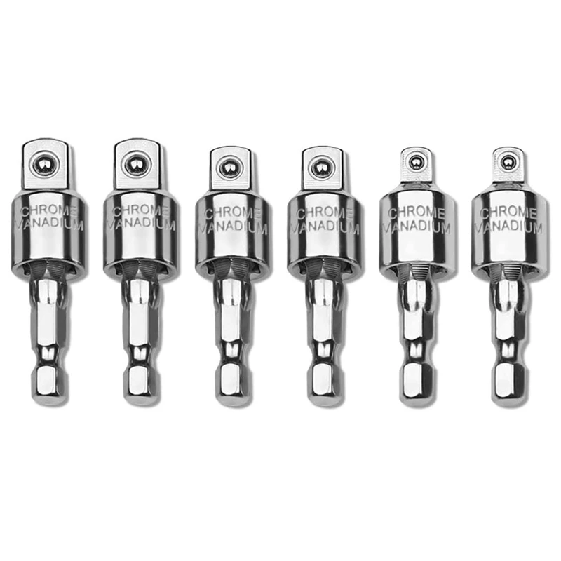 

6 Pcs 360° Drill Socket Connecting Rod Socket Bit Adapter 1/4Inch 3/8Inch 1/2Inch Impact Driver Hexagon Shank Bit Set