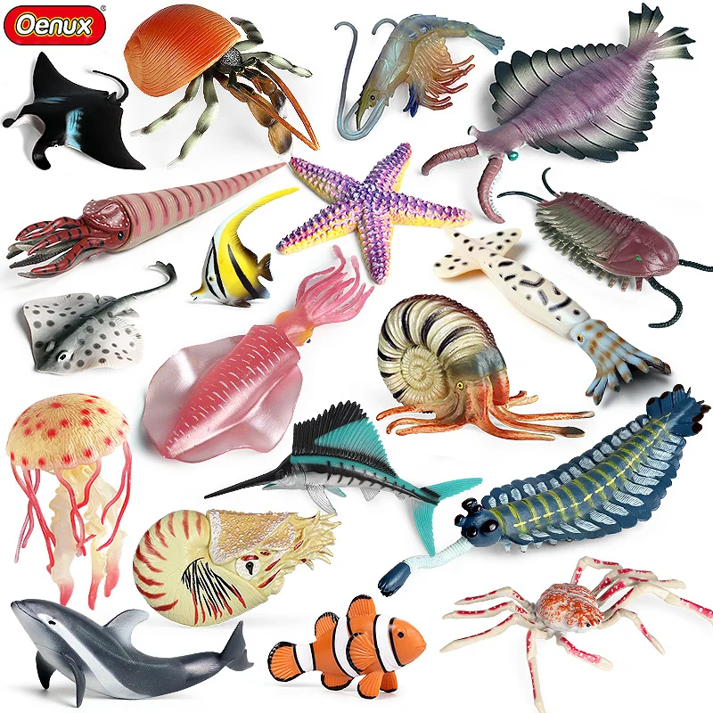 

Oenux Sea Life Animals Anomalocaris Opabinia Starfish Crab Nautilus Shrimp Fish Model Action Figures PVC Miniature Kid Toy Gift