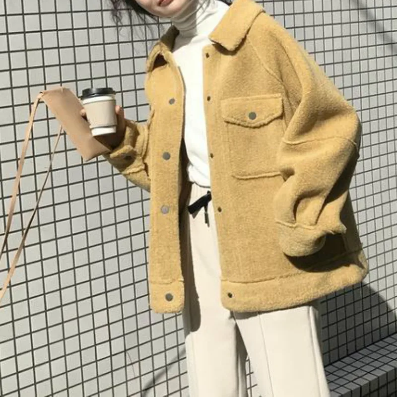 Women Winter Solid Overcoat Early Spring Loose Coat Female New Plush Coat Shirt Jacket Korean Fashion Warmth Ladies Clothings