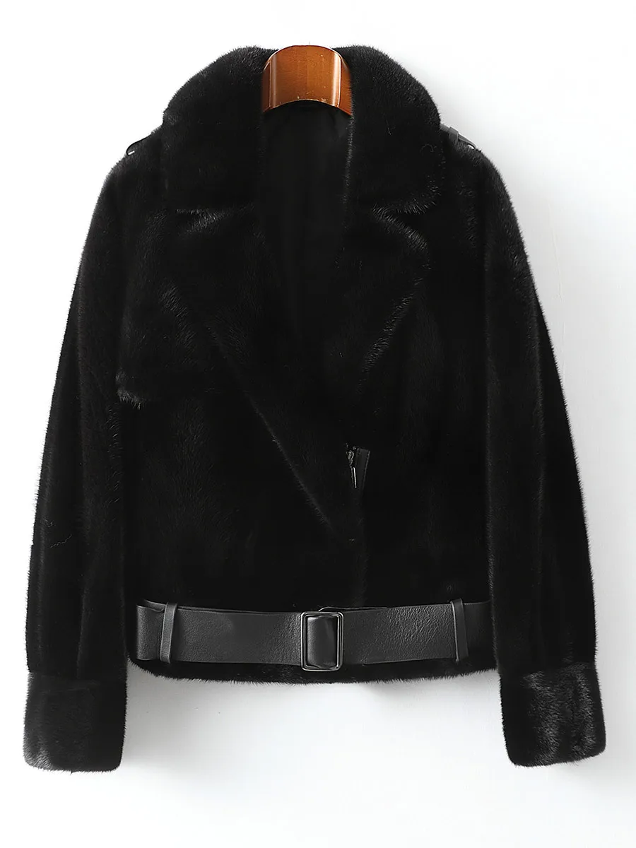 Mink Fur Coat Women's Short Belt 2022 Winter New Fashion Whole Mink Motorcycle Mink Coat