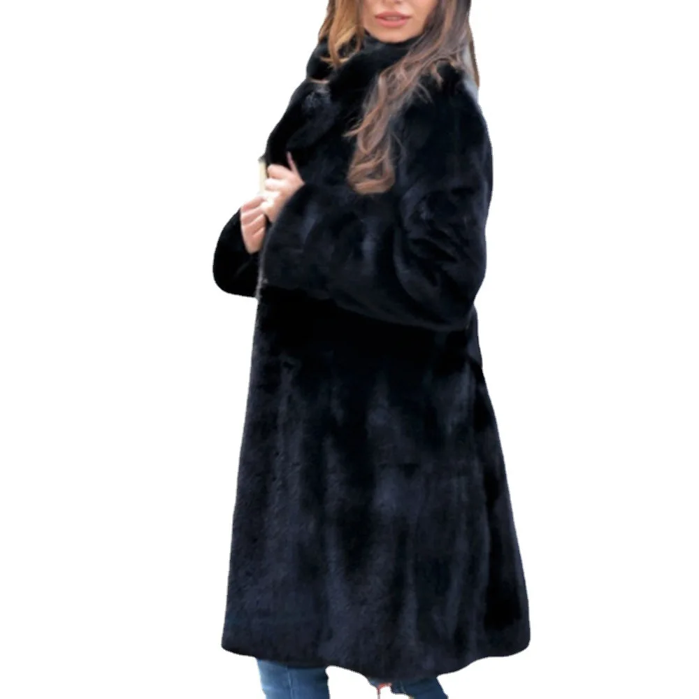 Women's Leather Fur Coat Autumn and Winter Long Imitation Fur Coat Top Female Faux Fur Coat