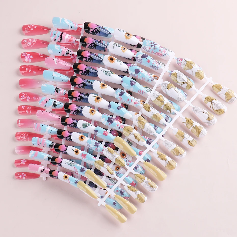 24pcs Cute Cow Press On Fake Nails With Designs Candy Color Print Sticker Tip Middle Square False Nail Tips DIY Manicure JICSH24 images - 6