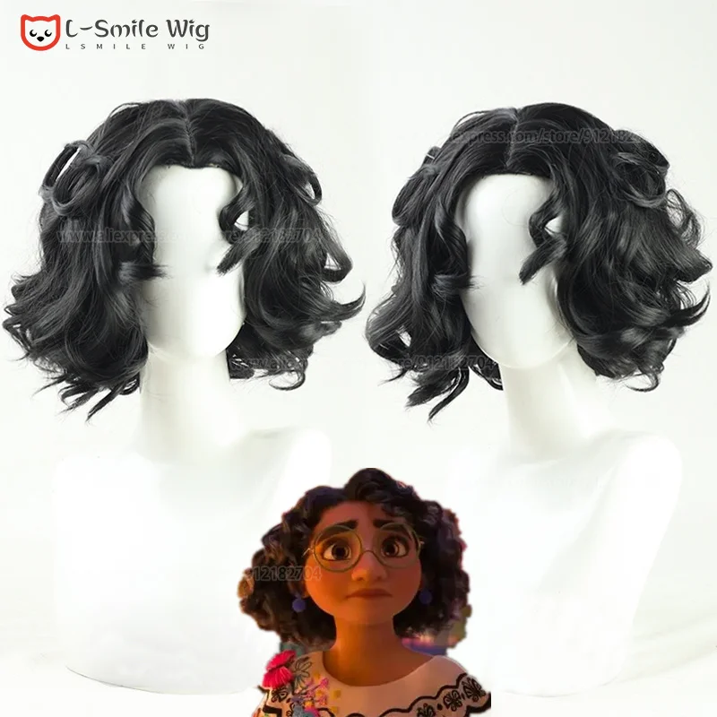 

Mirabel Wig Halloween Magic Encant Women Cosplay Wig Black Wavy Short Heat Resistant Synthetic Hair Party Wigs + a wig cap