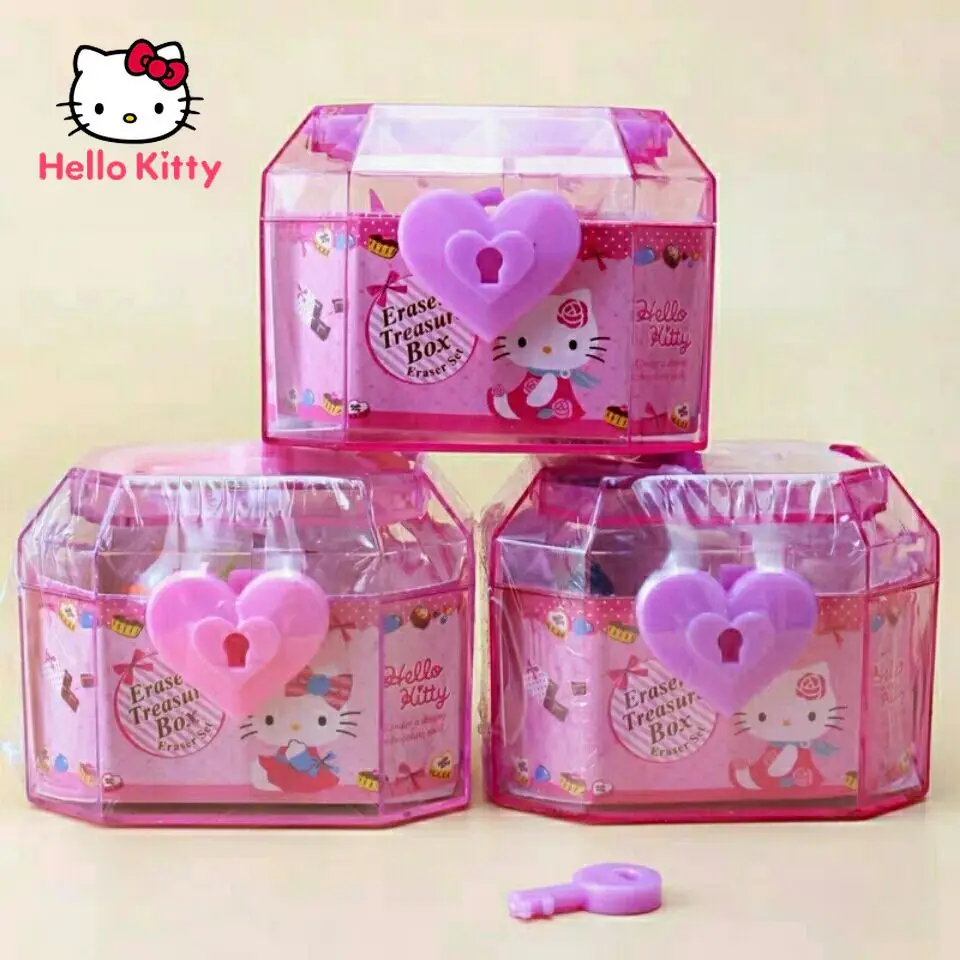

Hello Kitty Storage Box Cartoon Creative Cute KT Cat with Lock Treasure Box Storage Box Makeup Box Organizer Box with DIY Beads