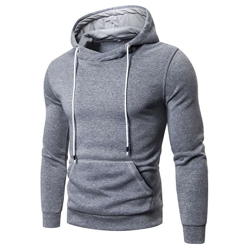 New fashion trend high-end handsome men's casual solid color hoodie European size men's multi-color pullover long-sleeved hoodie