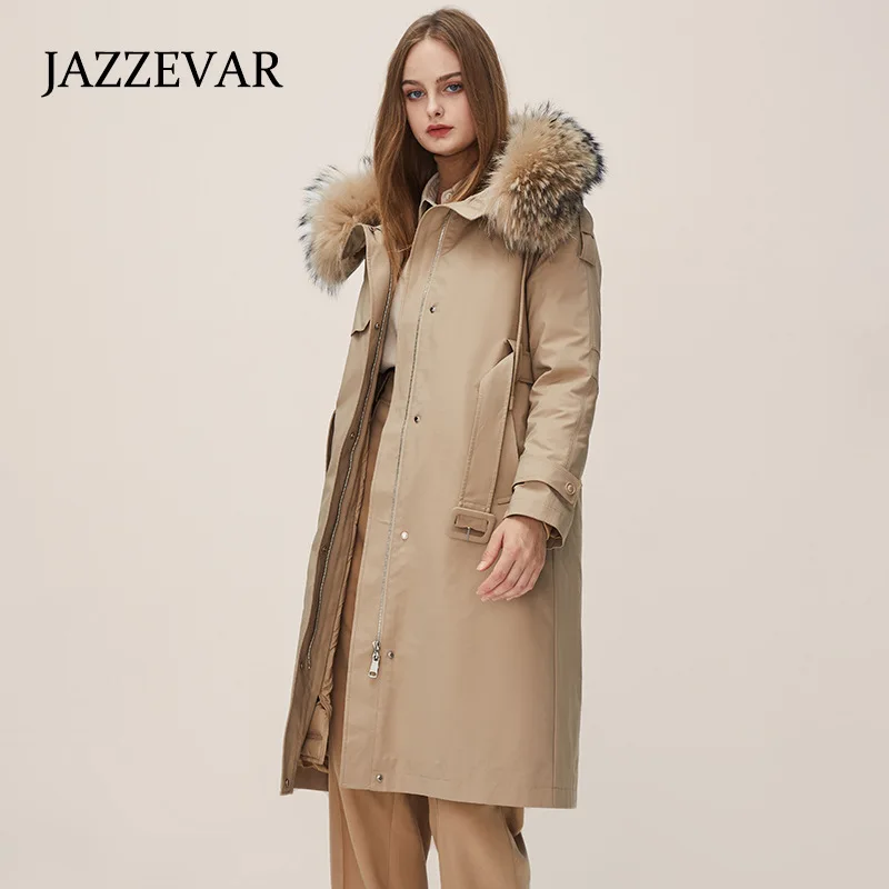 JAZZEVAR Thickened Parker Down Jacket Female Winter 2022 New Raccoon Fur Collar Slim Design Coat