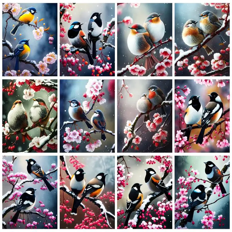 

RUOPOTY Painting By Numbers For Beginner Kits Plum Blossom Bird Markers by numbers Living room decoration