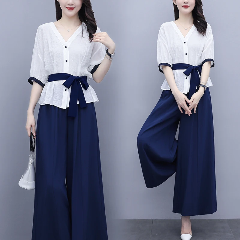 

J GIRLS Wide Leg Pants Suits Women Two Piece Set Spring Summer Clothing Fashion Loose Casual Shirt Top Trousers Female Size XXXL