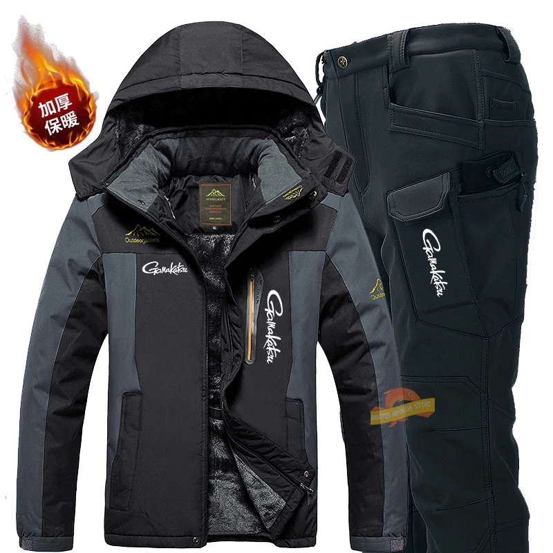 

2023 Winter Fishing Suit Men Waterproof Warm Coldproof Jacket+Pants Two Piece Set Outdoor Hiking Camping Sports Fishing Clothes