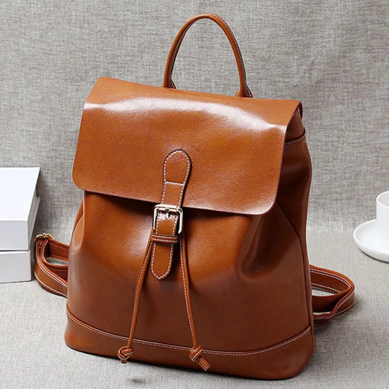 

New Retro Women's Backpack Genuine Leather Travel Backpack Casual Schoolbag Fashion Lady Laptop Bag Female Shoulder Bag