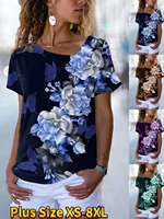 womens rose flower flash painting t shirt graphic print v neck basic tops short sleeve t shirt xs 8xl3d printing