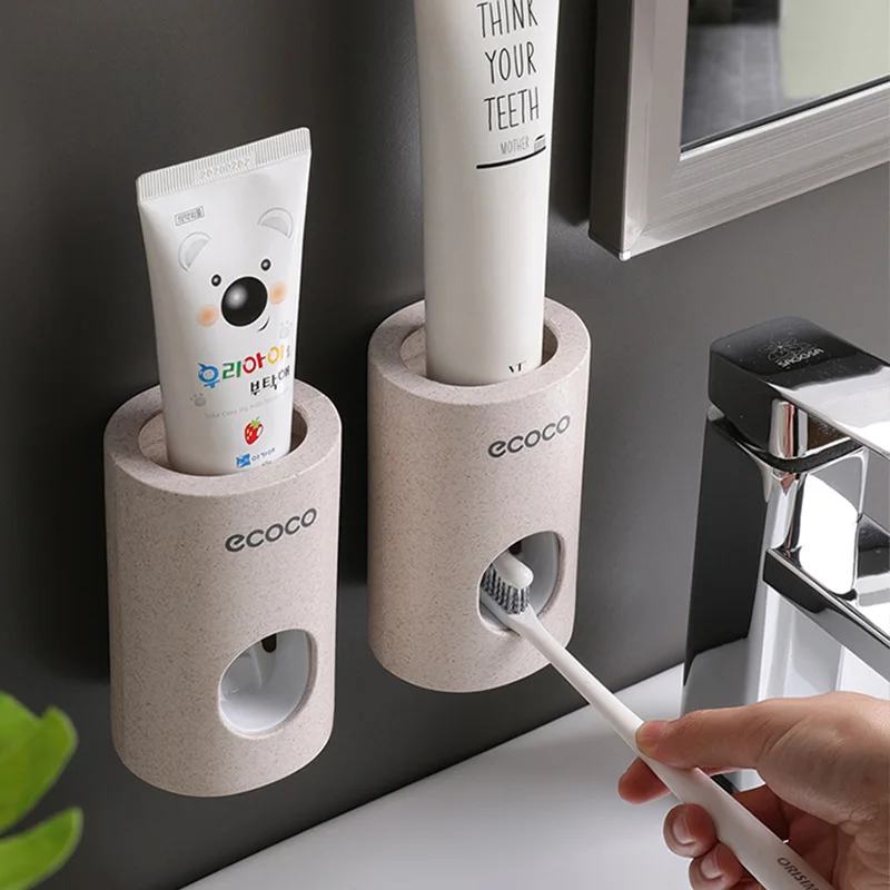 

Automatic Toothpaste Dispenser Dust-Proof Toothbrush Holder Wheat Straw Wall Mounted Home Squeezer Bathroom accessories