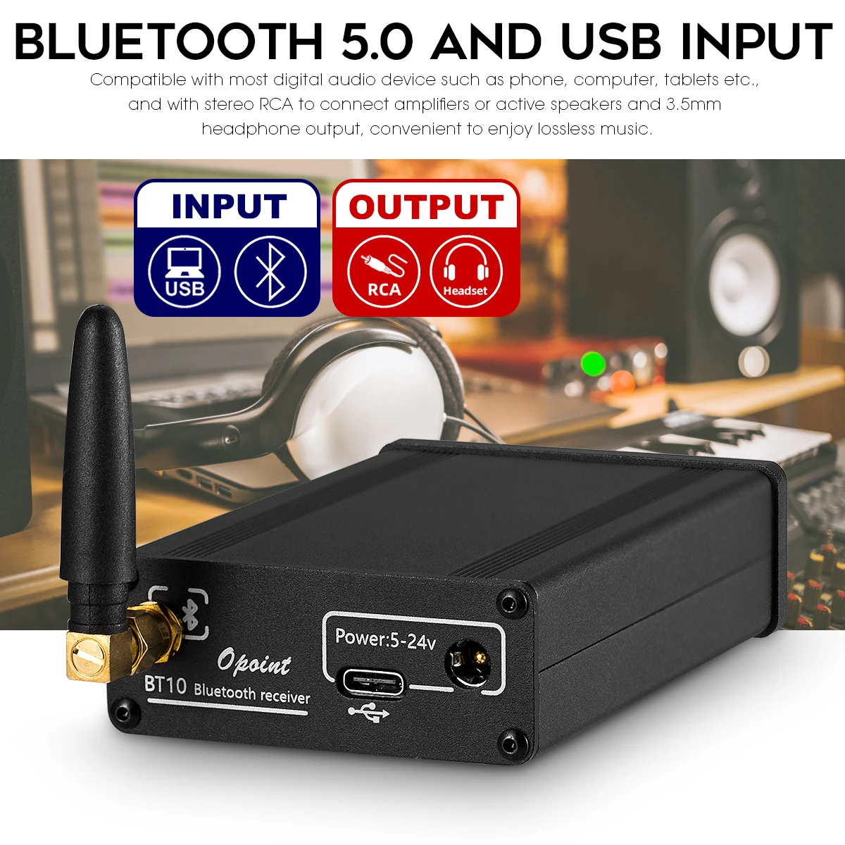DOUK AUDIO Мини Bluetooth-приемник CSR8675 с USB-DAC-конвертером, усилителем наушников и стерео APTX-HD.
