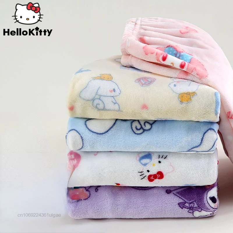 

Sanrio Hello Kitty Pants Women Cartoon Plush Pajama Pants Y2k Girl Cute Home Clothes Soft Flannel Trousers Female Pockets Pant