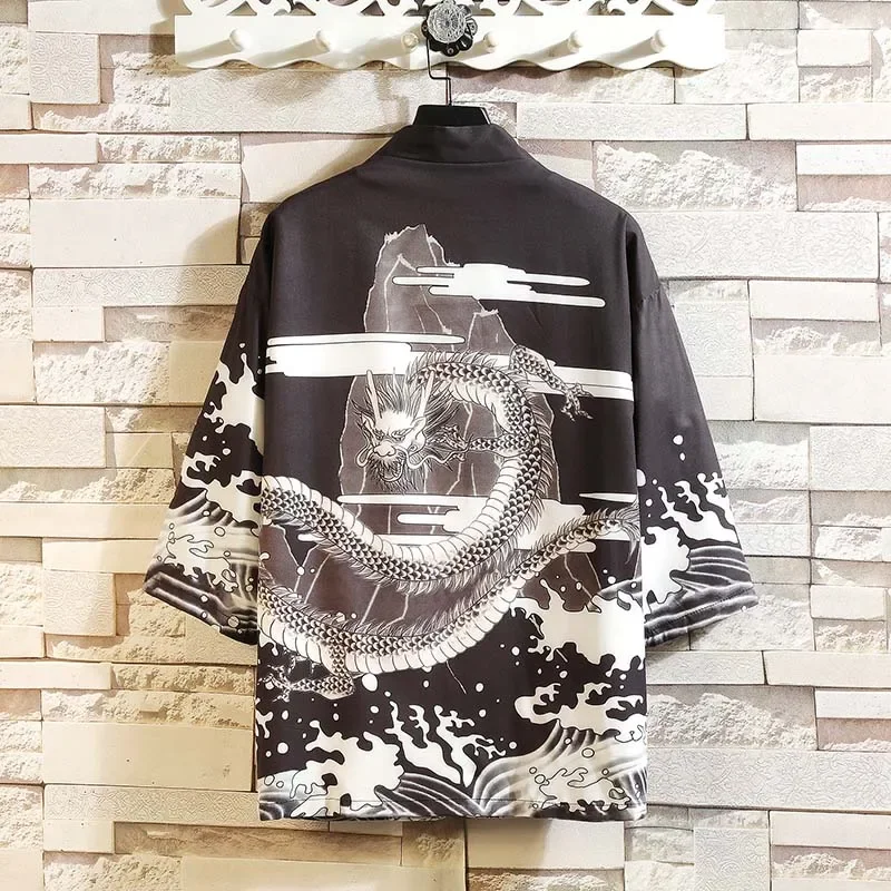 Японское кимоно мужское юката самурайская одежда куртка-кардиган японское