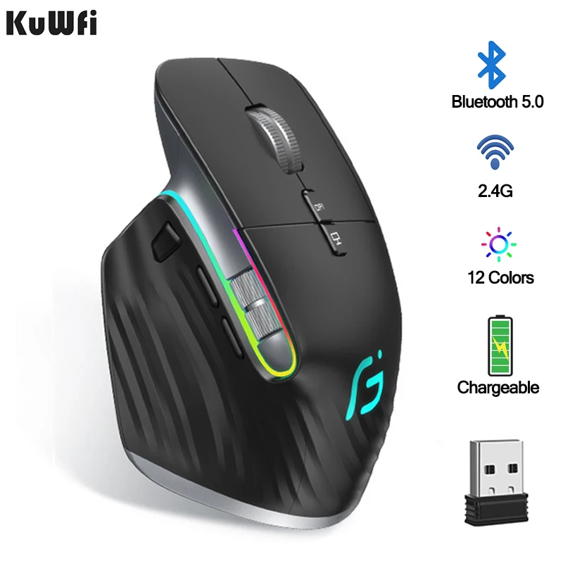 Беспроводная мышь KuWFi bluetooth 2 4 + ГГц два режима USB игровая эргономичная