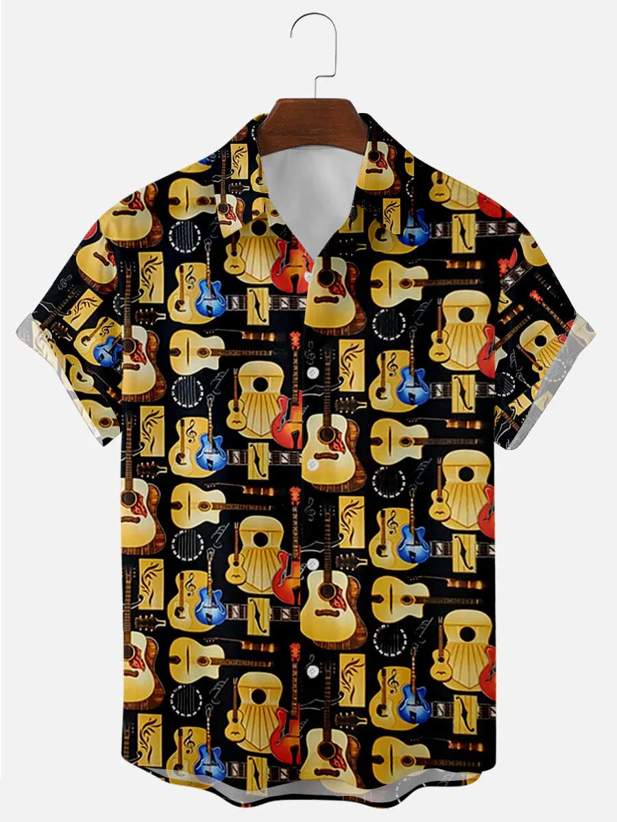 

Summer 2022 Short-sleeved Shirt Plus Size Guitar Digital Printing Shirt Men's