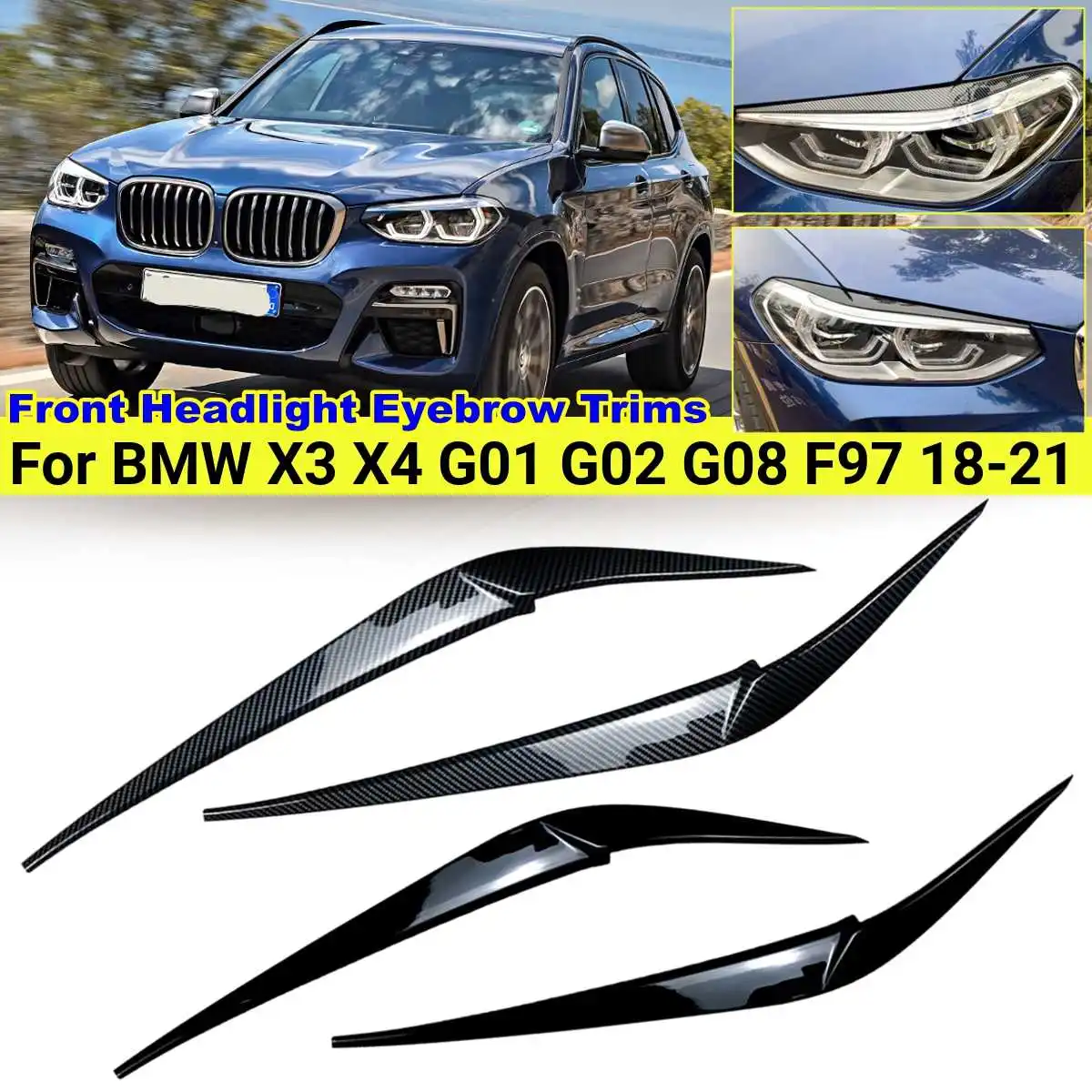 

2pcs Gloss Black Eyebrow For BMW X3 X4 G01 G02 G08 F97 2018-2021 Car Headlight Eyelids Lids Car Stickers ABS Plastic Accessories