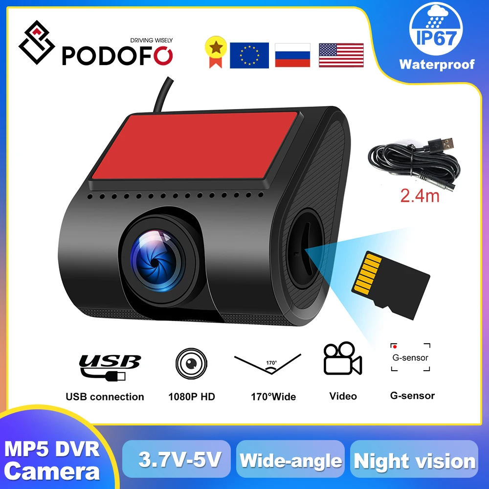 

Автомобильный видеорегистратор Podofo, камера для приборной панели, с функцией ночного видения, с акселерометром, с функцией записи видео в режиме реального времени, подходит для Android