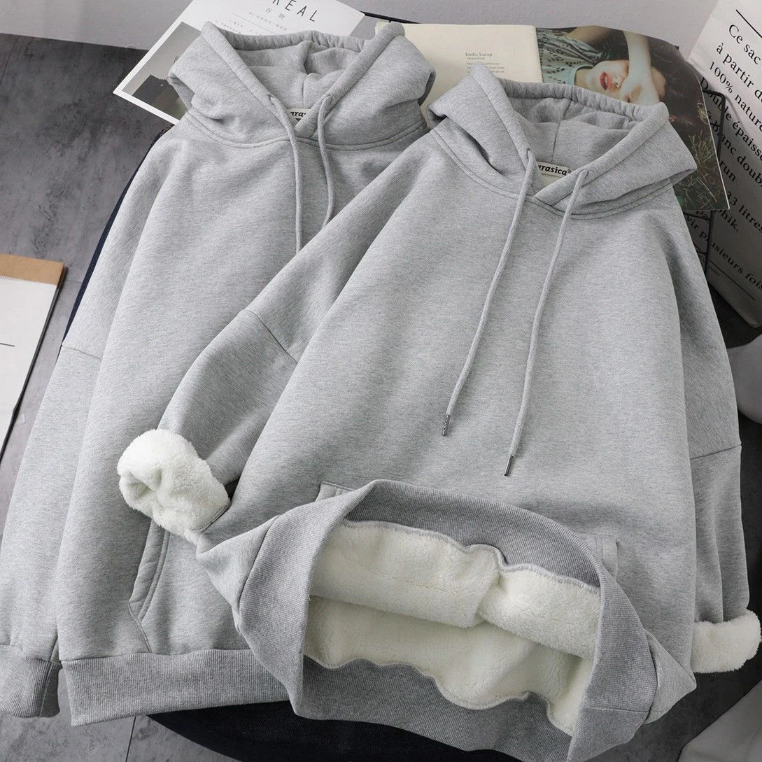 

Hoodie Womens 2022 Plus Velvet Thick Warm Loose Hooded Sweaters Women Autumn Winter New Fashion All-match Pullover Tops