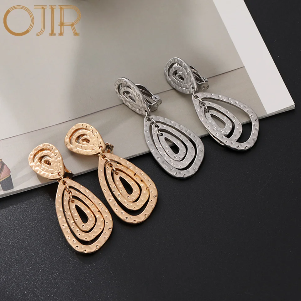 

Silver Color Gold Color Clip Earrings for Women Jewelry Geometric Vintage Hanging Suspension Pendientes brincos Goth Accessories