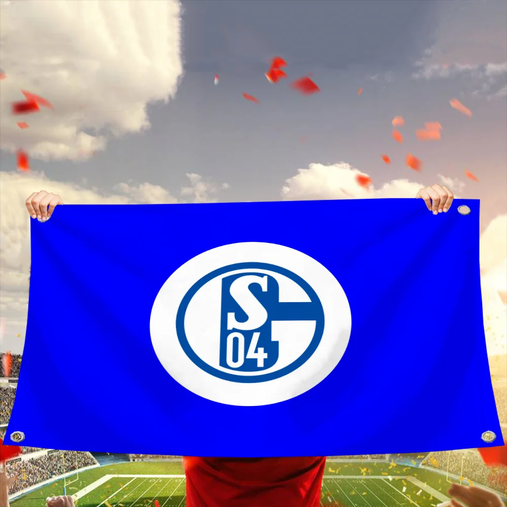 Флаг FC S-Schalke 04 с четырьмя отверстиями для подвесного дисплея полиэстер
