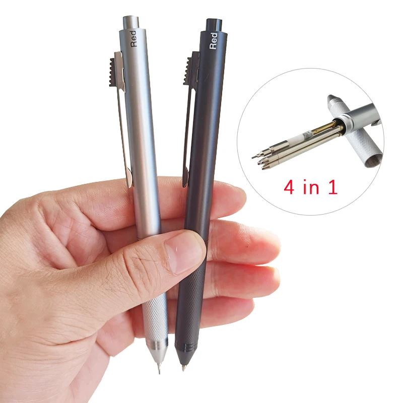 4 In 1 Multicolor Metal Ballpoint Pens 3 Colors Ball Pen 1 Automatic Pencil For School Office Writing Supplies Stationery Gifts