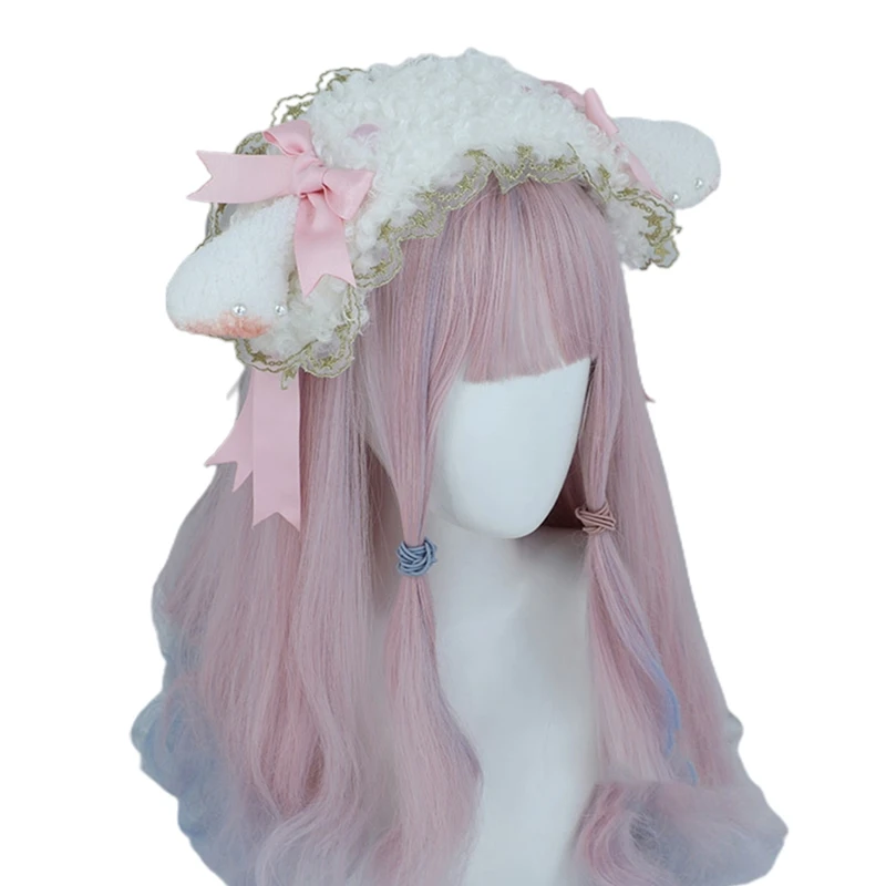 

Cartoon Cute Headband Sheep Ear Shape Hair Hoop Plush Headpiece Hair Band Bowknot Party Cosplay Costume Prop Unisex