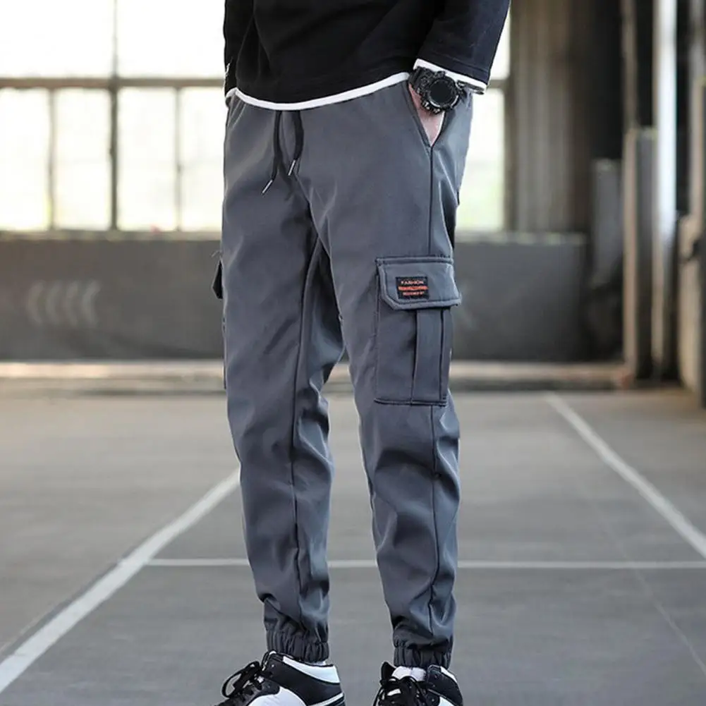 

Stylish Harem Pants Solid Color Sporty Washable Mid Rise Pants Super Soft Men Cargo Pants for School
