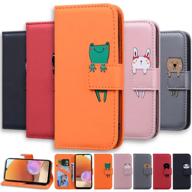 Wallet Case For Xiaomi Mi Poco X3 NFC Redmi A1 9A Note 12 11 10 9T 7 8 9 Pro 9S 10S 11S 8T Cute Animal Card Pocket Cover D22G