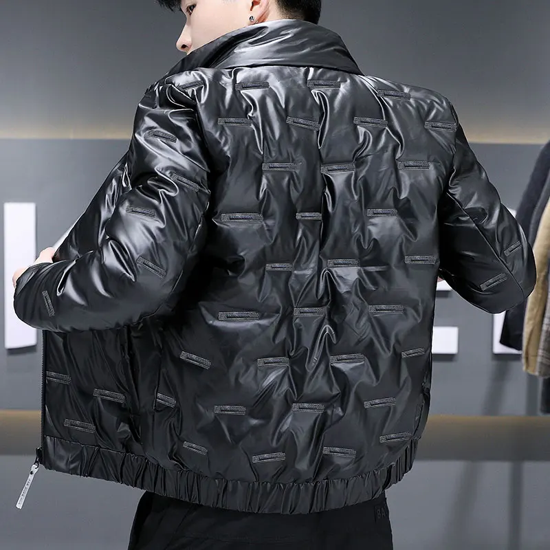 2022 New Men'S Stand Collar Short Coat Top Bright Face Handsome In Autumn And Winter Korean Fashion Down Cotton Jacket