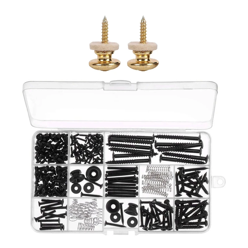 

2Pcs Wool Copper Guitar Strap Lock Gold & 1 Set Electric Guitar Screw Kit (9 Types) Switch Neck Plate Strap Buttons