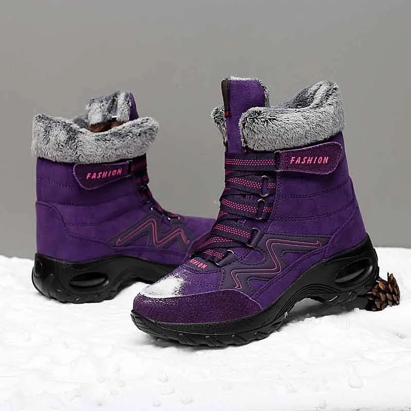Winter Leather Women Boots High Quality Plush Warm Snow Boots Comfortable Women Ankle Boots Outdoor Waterproof Sneakers