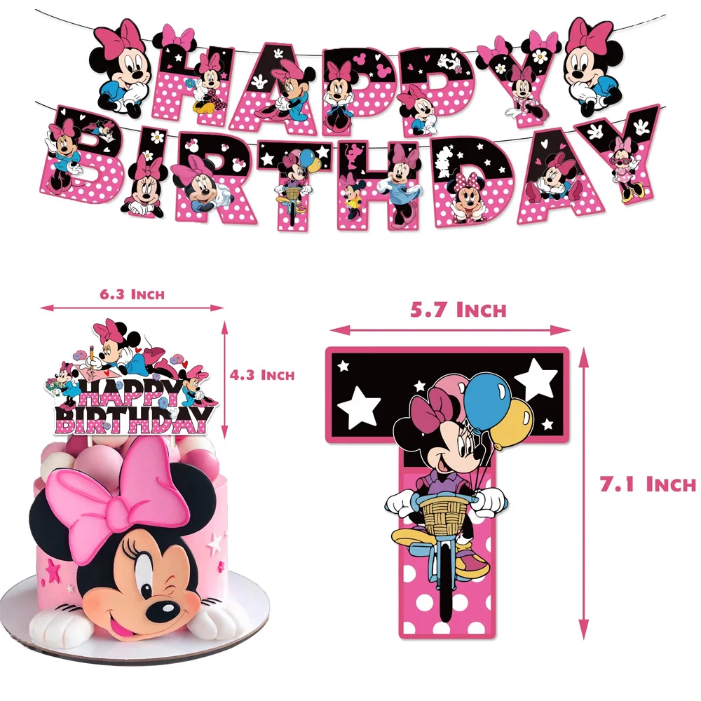 Disney Minnie Mouse Cake Topper Cartoon Party Decorations For Baby Shower Kids Favors Cake Flag Anniversaire Party Cake Supplies