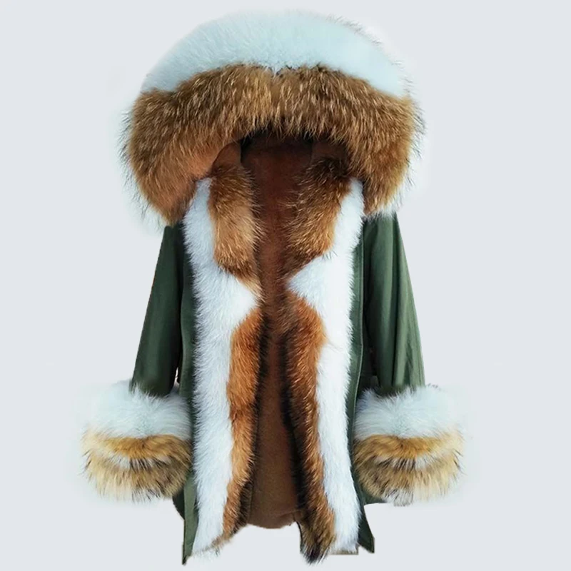 

OFTBUY 2023 Long Parka Real Fur Coat Winter Jacket Women Natural Raccoon Fur Fox Fur Collar Hood Cuffs Thick Warm Outerwear New