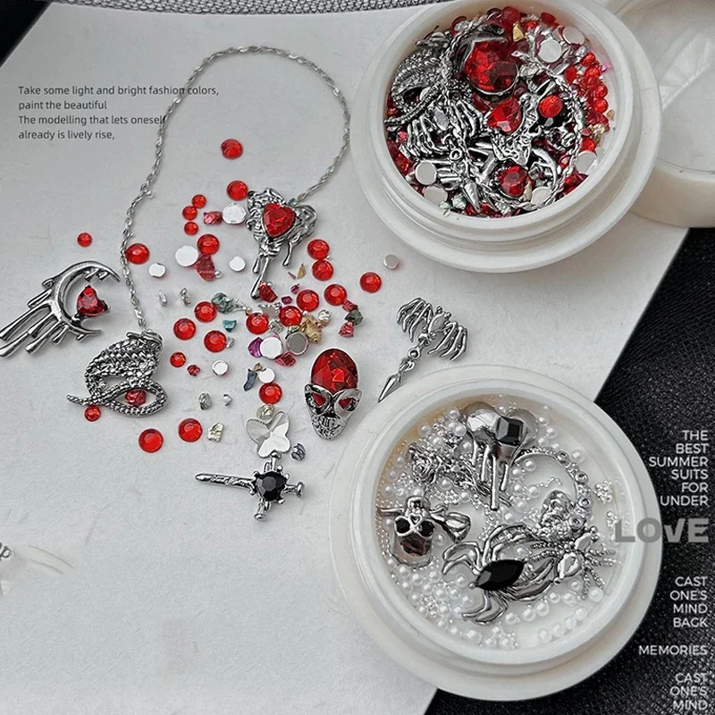 1/2 коробки 3D темнота металлические подвески для ногтей Aolly черный Хэллоуин череп