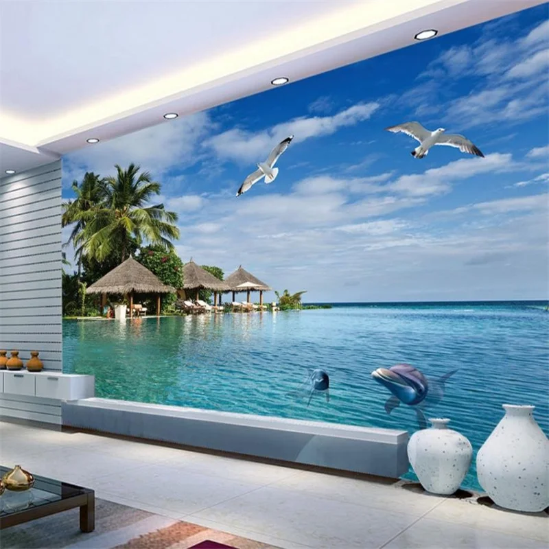 3D обои на заказ для домашнего декора фоны телевизора пляжные волны фото фрески