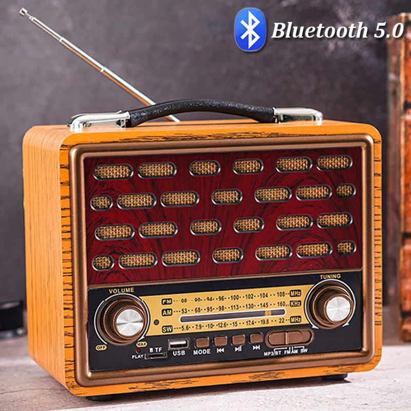 

Retro Wood Radio Portable FM/AM/SW Receiver Classic Bluetooth Speaker Recahrgeable Full Band Radios TF/AUX/USB Music MP3 Player