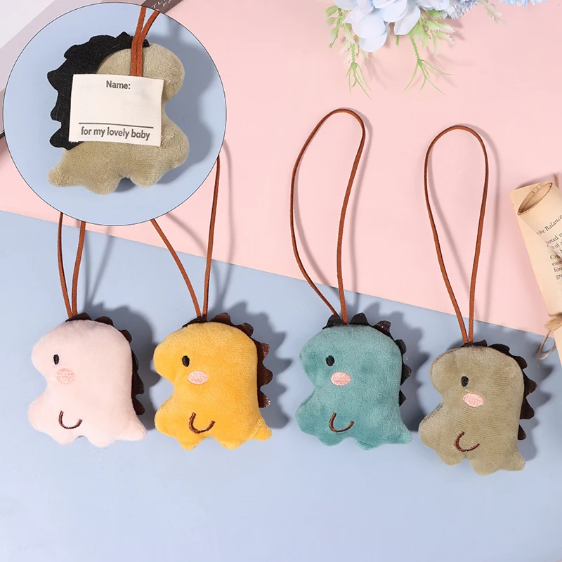 

1pc Cute Dinosaur Key Chain Name Sticker Cartoon Animal Plush Stuffed Doll Keychain Anti-lost Mark Name Tag Charm Bag Pendant