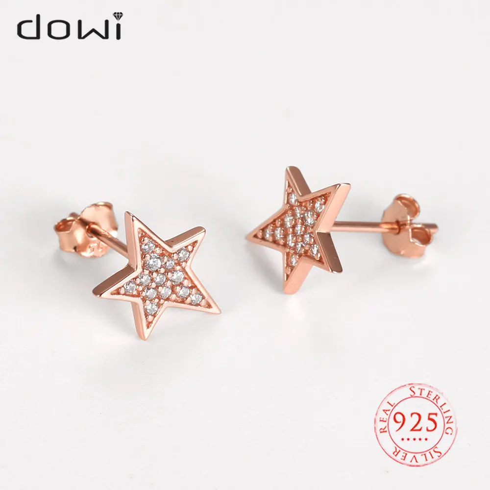 

Dowi 925 Sterling Silver Cubic Zirconia Stones Ear Piercing Star Rose Gold Stud Earrings Not Allergic Fine Jewelry for Women