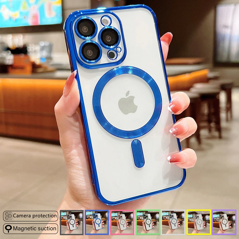 

Прозрачный чехол для Magsafe для iPhone 14 13 12 11 Pro XS Max X XR 7 8 Plus SE 2, магнитный мягкий чехол с беспроводной зарядкой