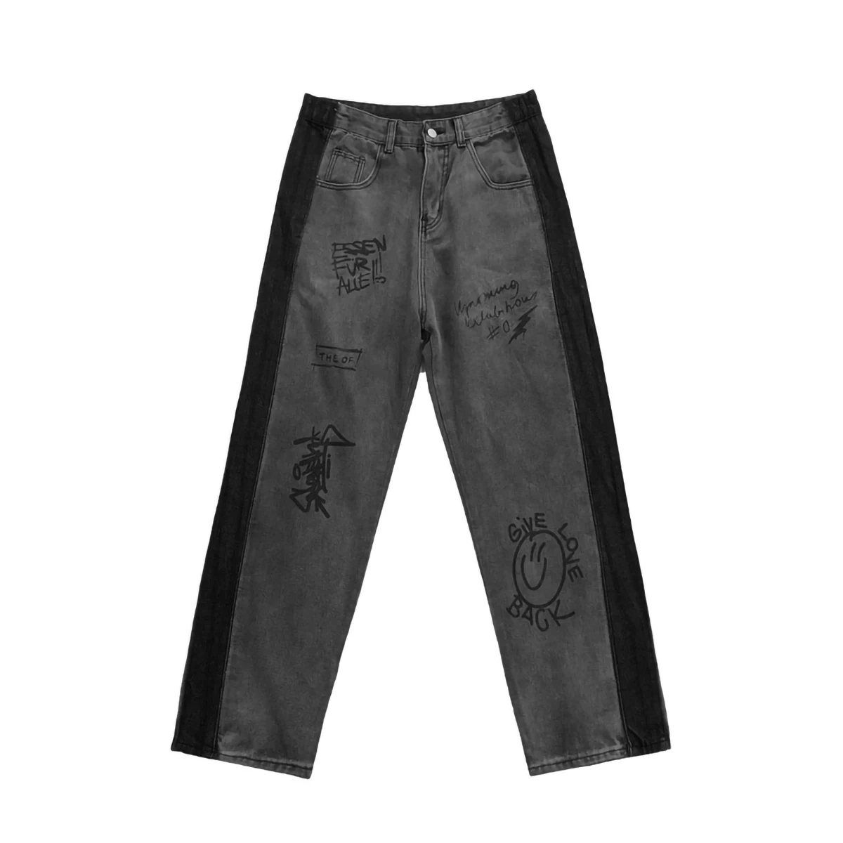 Four Seasons Men's Jeans Loose Fashion Floor Trousers Personality Printing Straight Loose Fashion Brand Streetwear Ins Hot Sale