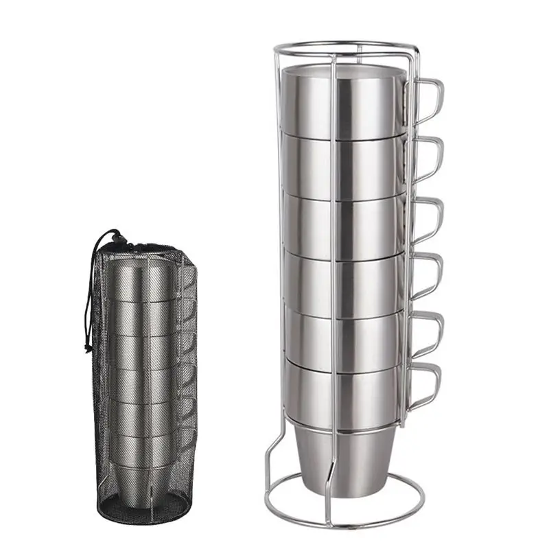 

450ml Stainless Steel Mug Coffee Cup With Stand Stackable Coffee Mugs Portable Travel Camping Cup Milk Tea Cup Water Mug